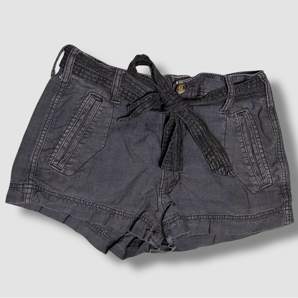 American Eagle Outfitters Women's Linen Viscose Blend Shorts with Tie in Black